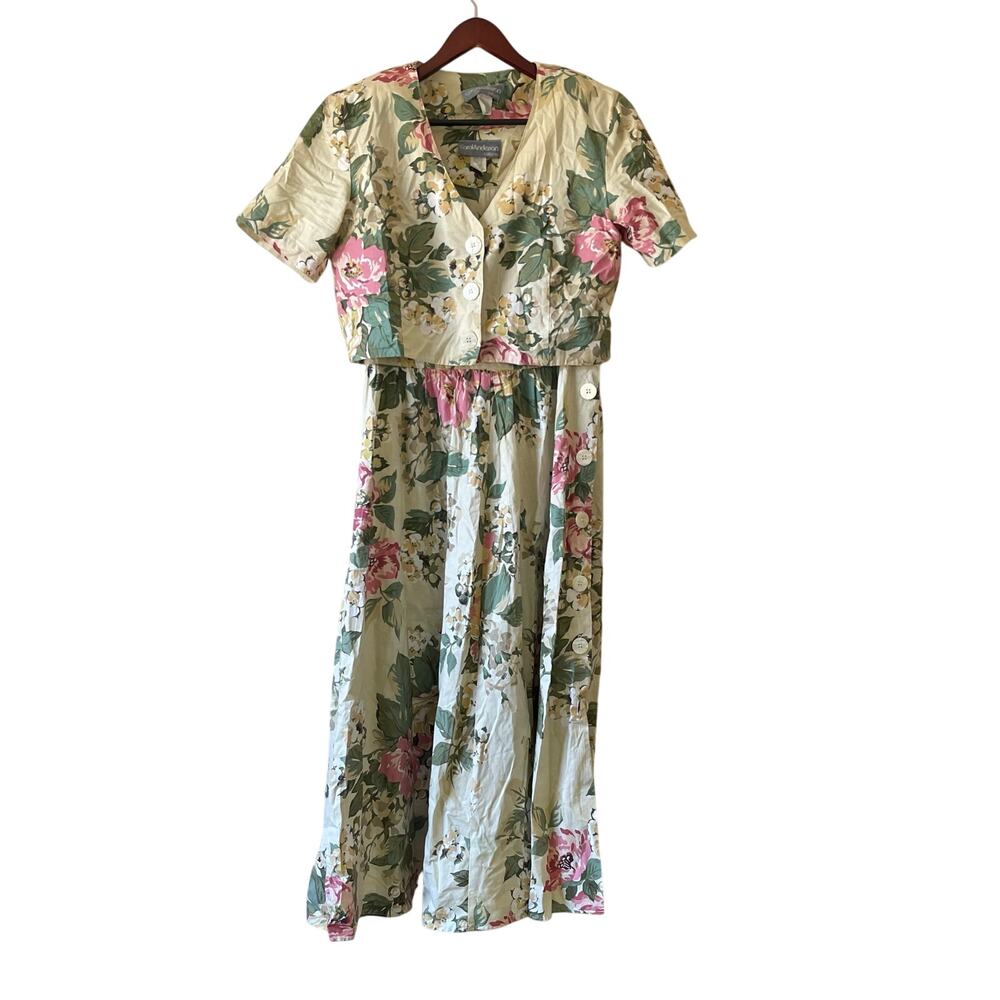 Vintage two piece dress and jacket set floral all Over print size 14